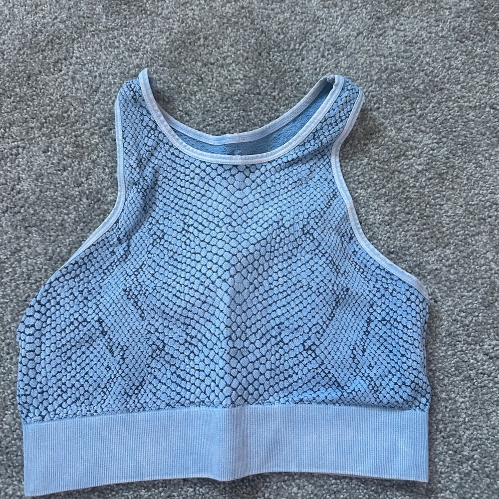 Blue Snakeskin Patterned Crop Top